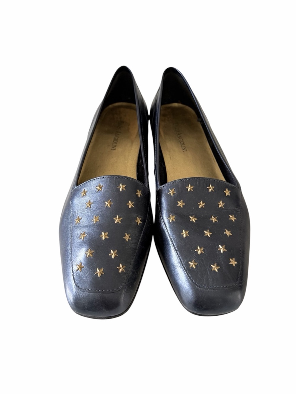 Enzo Angiolini Patriotic Navy Leather Gold Star Stud Loafers 8.5M
